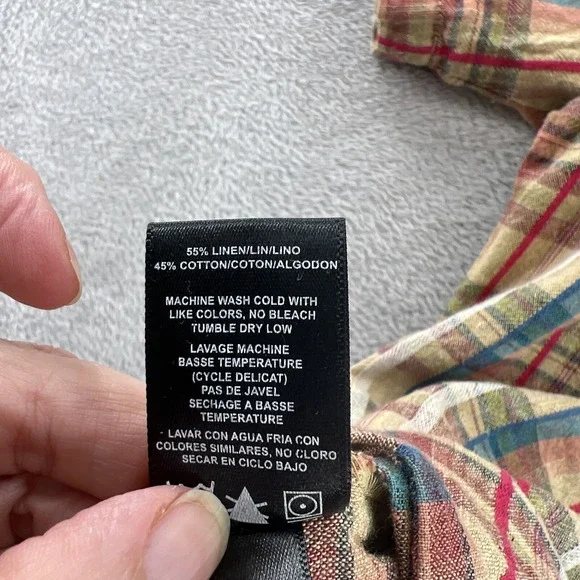 Kuhl Shirt Mens XL Karib Brown Plaid Button Up Shirt Linen/Cotton Blend - Picture 11 of 12